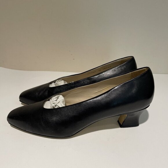 Vintage Worthington Leather Pumps Heels Size 9 Wide Black Square Toe Classic EUC - Picture 5 of 12